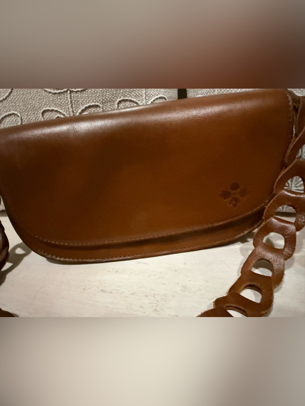 Patricia Nash Cognac Leather Crossbody with Decorative Strap